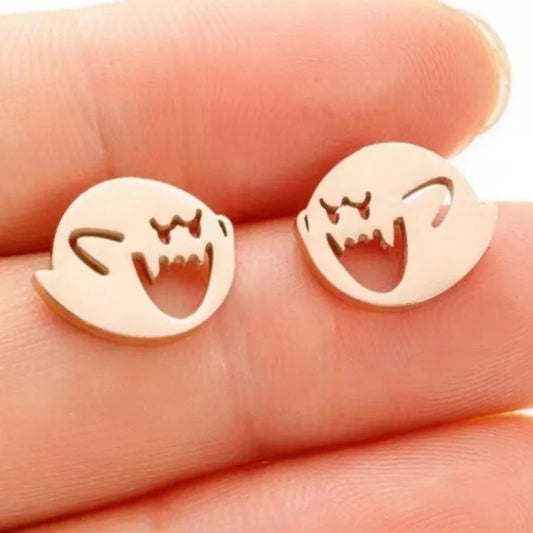 2pcs Stainless Steel Cute Cartoon Earrings Stud for Women, Silver Black Gold Earrings Piercing Jewelry Gift Minimalist