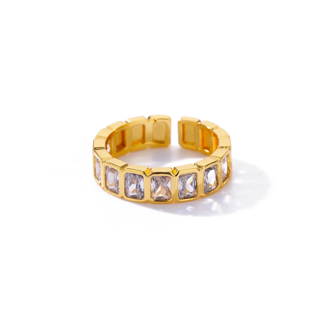 Colorful Zircon Rings For Women Gold Color Stainless Steel Colored Cubic Zirconia Ring Luxury Fashion Wedding Party Jewelry Gift