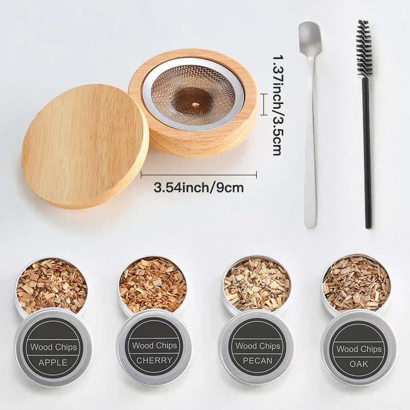 Wooden Bar Cocktail Smoker Kit Whiskey Tequila Wooden Smoked Wood Hood Smoker for Drinks Wine Mixing Cover Bar Tool with 4 Box