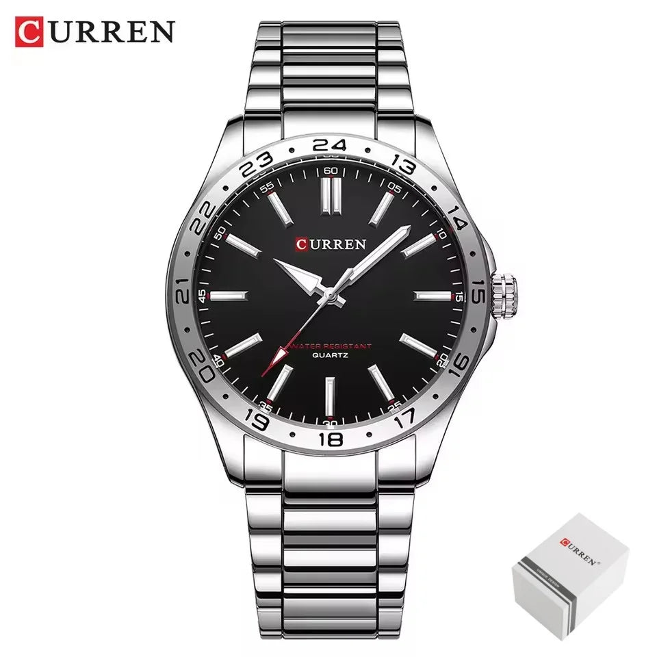 CURREN 8452 Men Quartz Watch Simple Fashion Leisure Business Clock Black Silvery Stainless Steel Strap Wristwatch for Male