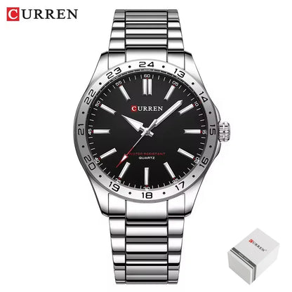 CURREN 8452 Men Quartz Watch Simple Fashion Leisure Business Clock Black Silvery Stainless Steel Strap Wristwatch for Male