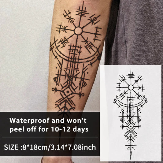 1Pc Viking Runes Geometric Waterproof Temporary Tattoo Stickers, Long-lasting Waterproof for One to Two Weeks, For Arm, Leg.