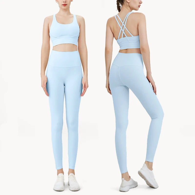 2024 New 2 Piece Yoga Clothes Women's Tracksuit Quick Dry Set Breathable Fitness Suit Fitness Clothing Sports Bra Leggings Suit