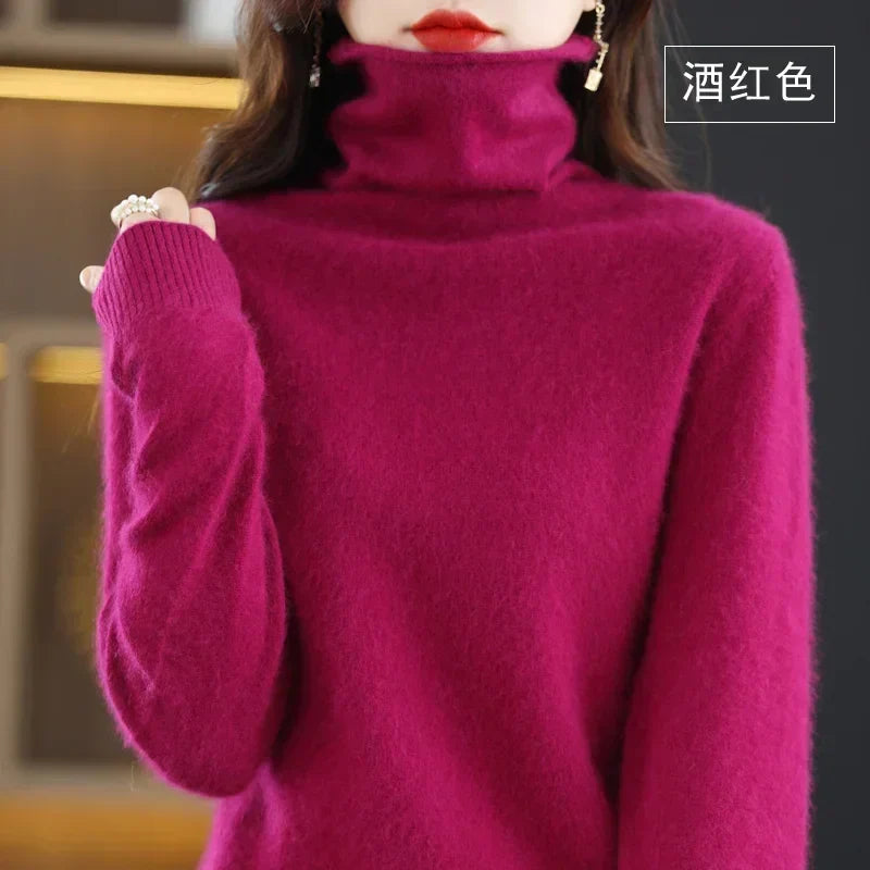 WinvyNee Women Clothing Mink Cashmere Sweater Half High Collar Solid Tops Outerwears 2024 Knitted Oversized Pullover A1248005