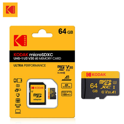 KODAK Micro SD Memory Card 64gb TF Flash 32gb Class10 SD Cards 128gb 256gb 512gb U3 V30 A1 Storage Card for Car Camera PC Phone