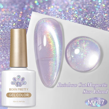 BORN PRETTY 10ml Rainbow Purple Water Light Cat Magnetic Gel Nail Polish Shining Super Sliver-light Holographics Soak Off UV Gel