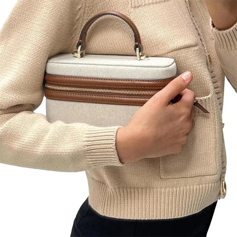 Retro Splicing Canvas Box Bag, Commuter Tote Shoulder Crossbody Bags For Women Daily Lunch Box Bag Pouch