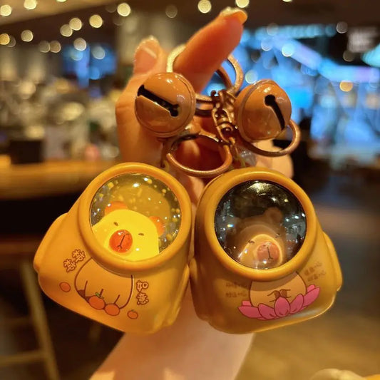 IFYOUOO Creative Kapibala Luminous Keychain Cute Cartoon Space Capsule Capybara Keyring Schoolbag Pendant Hanging Friend Gift