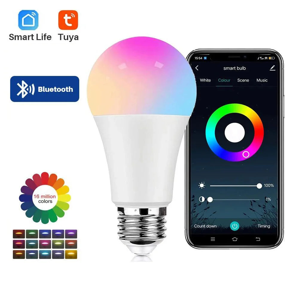 Tuya Bluetooth Smart Bulb RGBCW E27 LED Smart Light Bulbs 85-265V 9W APP Control Dimmable for Home Bedroom Christmas Party Decor
