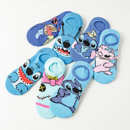 10Pairs miniso disney Unisex Cartoon Anime Socks Men Women Hip Hop Street Style Funny Casual Short Boat Socks
