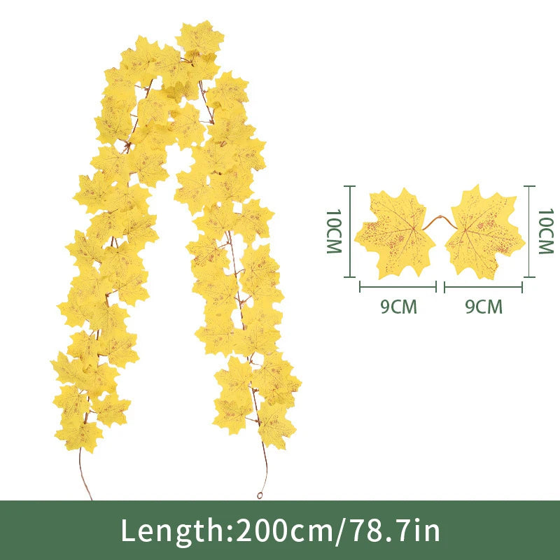 2M Artificial Maple Leaf Garland Fake Fallen Leaves Autumn Decor Rattan for Thanksgiving Halloween Festivals Wedding Xmas Decor