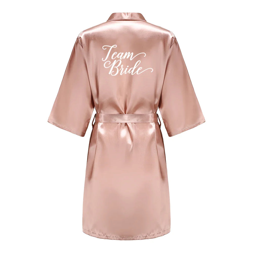 Rose Gold Satin Team Bride Bridesmaid Robe Wedding Bathrobe Gown Women Dressing Sleepwear Mother Maid of Honor Kimono
