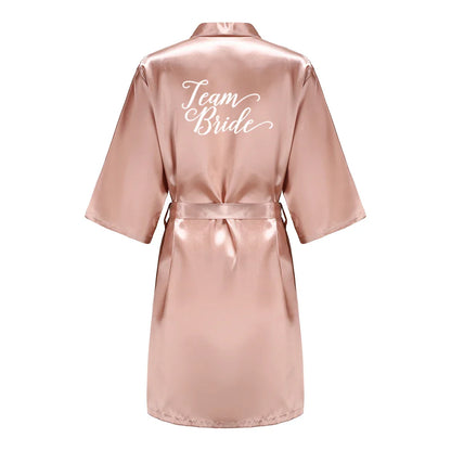 Rose Gold Satin Team Bride Bridesmaid Robe Wedding Bathrobe Gown Women Dressing Sleepwear Mother Maid of Honor Kimono