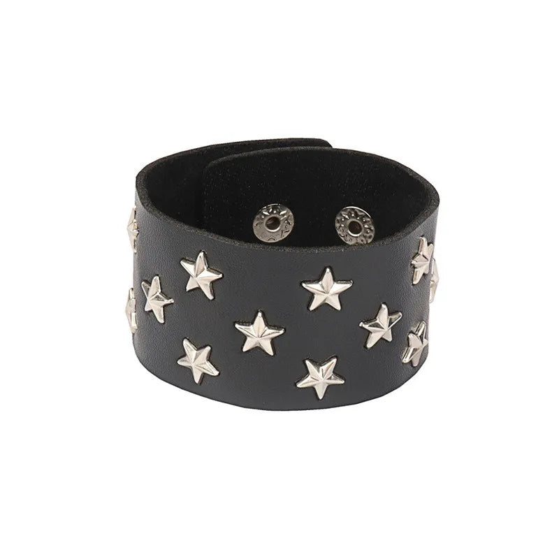 90s Fashion Punk Style Bracelet Personality PU Leather Three Rows Spikes Square Stud Bracelets Bangle 2024