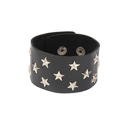90s Fashion Punk Style Bracelet Personality PU Leather Three Rows Spikes Square Stud Bracelets Bangle 2024