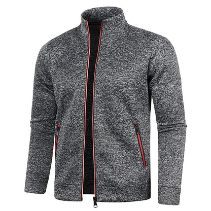 Men's Casual Sweatshirt Jackets Full Zip Up Cardigan Stand Collar Jacket Autumn Winter Male Outdoor Windproof Warm Coat