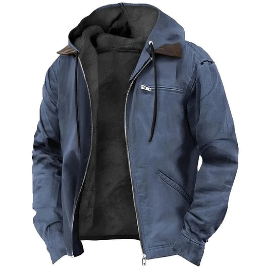 Men Autumn Winter Hooded Cotton Clothes Casual Velvet Zipper Pocket Hoodie Jacket Coat Sweatshirt Suit Jackets