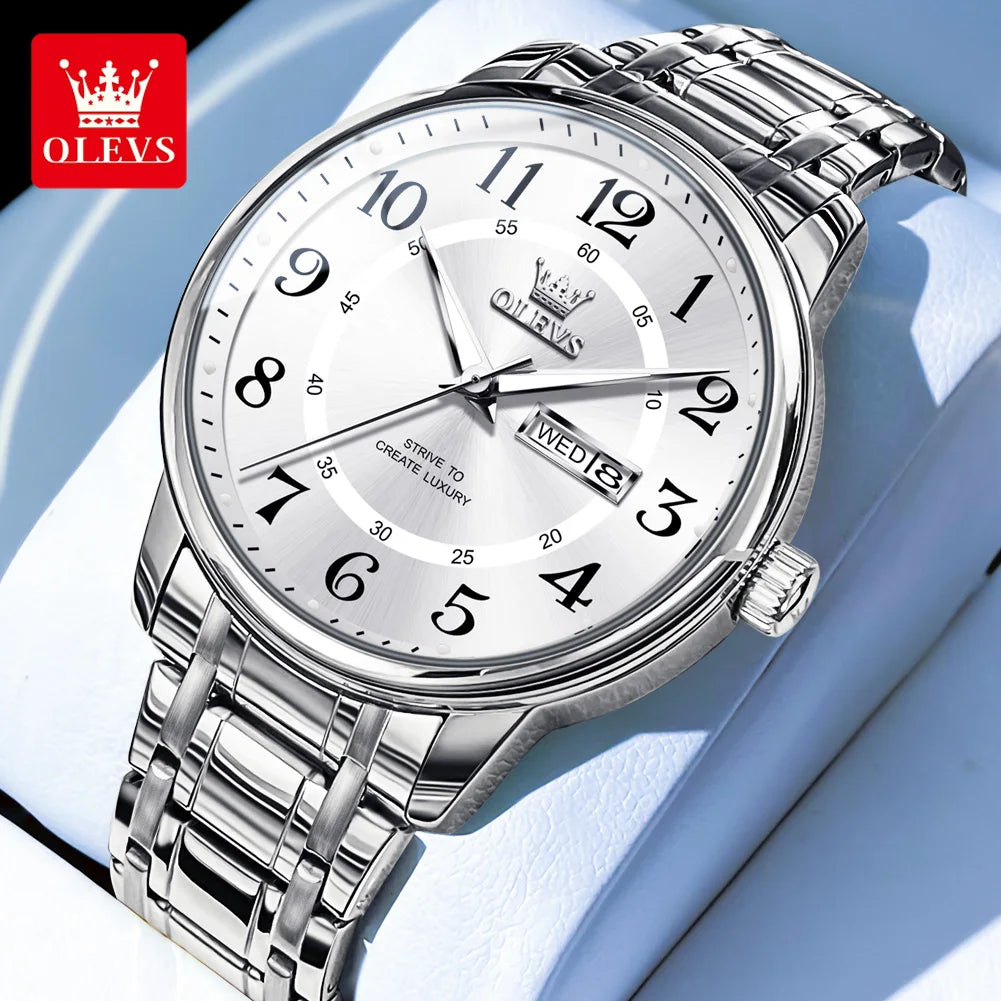 OLEVS 2891 Original Quartz Couple Watch Brand Luxury Double Calendar Waterproof Date Clock His and Her Watch Gift Couple Watch