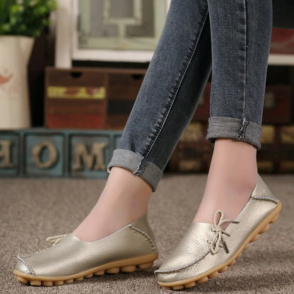 Fashion Women Flats Genuine Leather Oxford Women's Shoes Moccasins Women Shoes Slip On Bowtie Flats Tenis Shoes Woman Plus Size