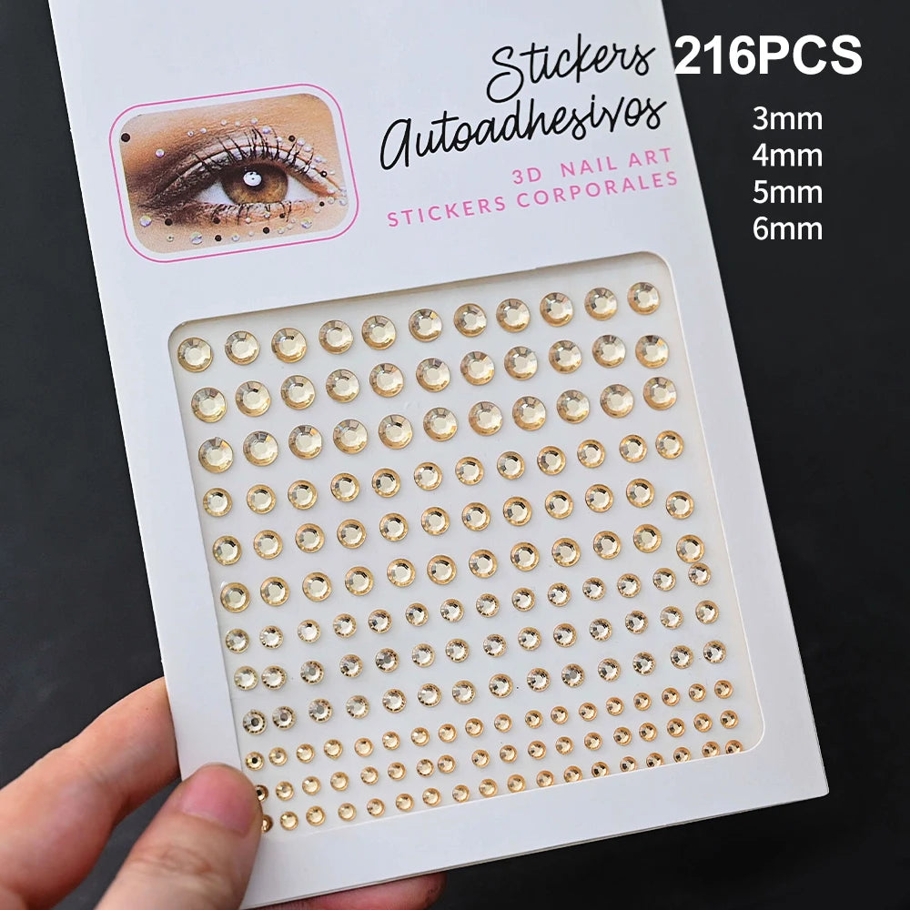 1Sheet 3D Rhinestone Face Tattoo Stickers Coloful Glitter Gems Sliders Festival/Makeup Waterproof With Diamond Tattoos Decals *&