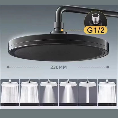 New 6 Modes Large Flow Supercharge Rainfall Shower Head 230mm Round High Pressure Top Spray Rain Showerhead Bathroom Accessories