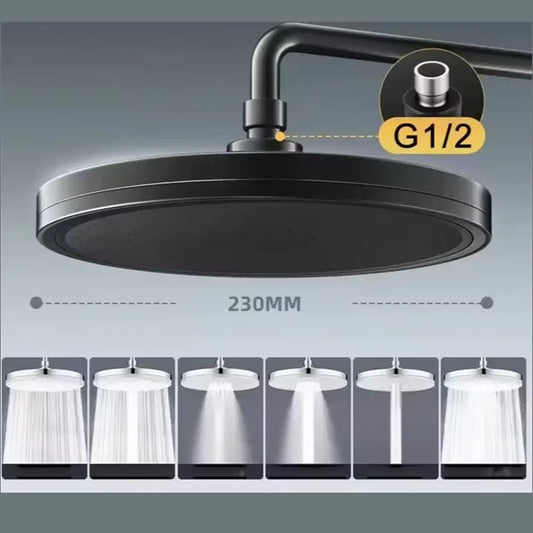 New 6 Modes Large Flow Supercharge Rainfall Shower Head 230mm Round High Pressure Top Spray Rain Showerhead Bathroom Accessories
