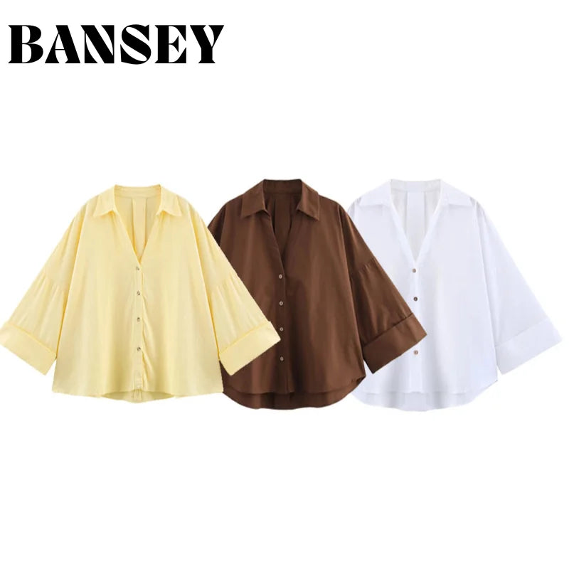2025 Spring/Summer Trendy Women's Blouses - Long Sleeve V-neck Solid Color Shirts  Fashionable Office Wear
