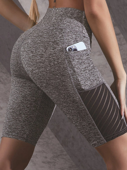 Women Sport Yoga Shorts Knee Length Pants Fitness High Waist Hip Lift Running Yoga Side Pockets Tights Quick Dry Gym Sportswear