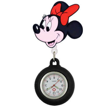 MINISO Cartoon Women Mens Nurse Doctor Students Mouse Bear Duck Lovely Retractable Badge Reel Clip Pocket Watches Clock Gifts
