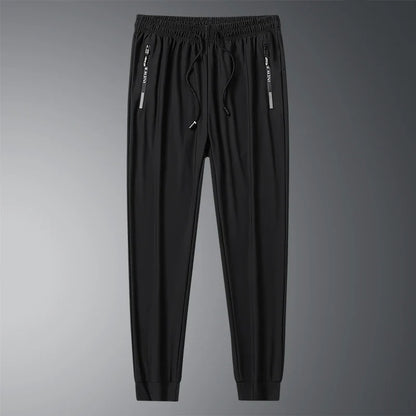 2025 Summer Men's Thin Ice Silk Casual Pants Loose Fit Plus Size Quick-Dry Elastic Joggers 9/4 Length Tapered Ankle Sweatpants