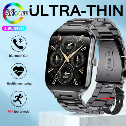 2025 New 7.5MM Ultra Thin Smart Watch Men 1.96"AMOLED Screen Always Show Time Heart Rate Sport Waterproof BT Call Smartwatch