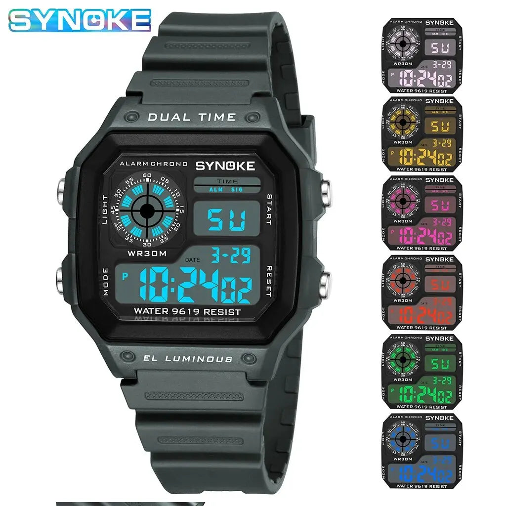 SYNOKE Digital Watches Men Sports Luminous Multifunction Waterproof Women Wristwatch Outdoor and Running Student Seven Lights