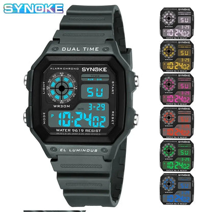 SYNOKE Digital Watches Men Sports Luminous Multifunction Waterproof Women Wristwatch Outdoor and Running Student Seven Lights