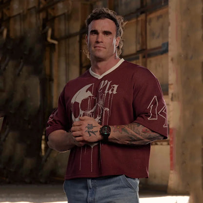 Summer new YA Trendy Brand Super Large T-shirt Men Sports Fitness Quick drying Breathable Large Mesh Printed Short Sleeve Top