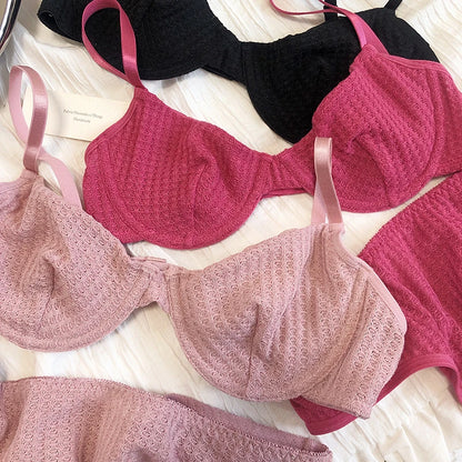 Summer 6 Color Women Underwear Sexy French Bralette Push Up Bra Set Ultra Thin Thread Fabric Breathable Lingerie With Thong Sets