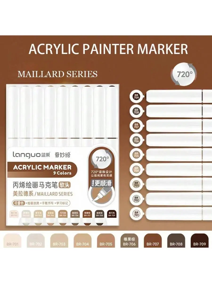 Languo 9pcs/box Soft Brush Acrylic Marker Pen Set£¬DIY Hand Drawn,Paint Art Markers pens,Student Graffiti Acrylic Paint Pens,M720