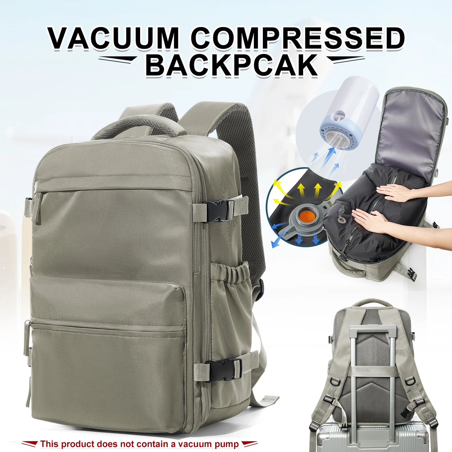 Fashion College Backpack Men Vacuum Compression Backpack, Women Men 15.6in Laptop Backpack Expand Hiking Vacuum Travel Backpack