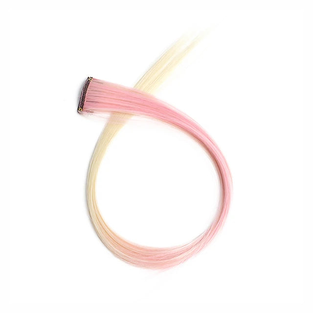 5PCS 22Inch Synthetic Long Straight Hair Clips Rainbow Hair Extension Colored Red Green Blue Hairpiece for Women