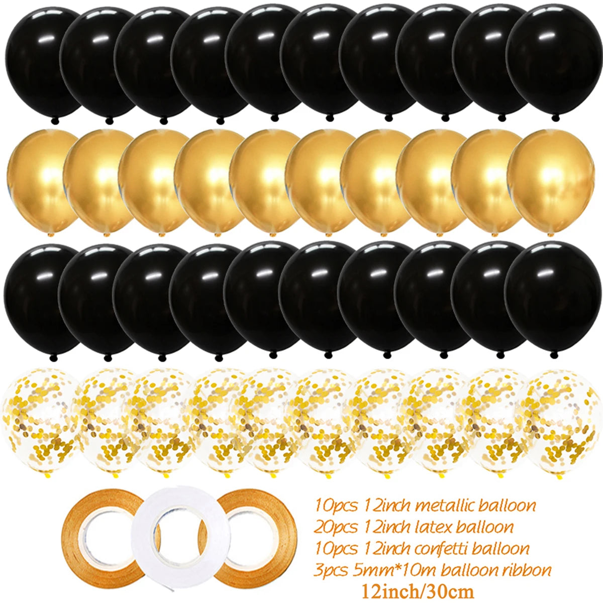 40pcs 12inch Gold Black Mixed Confetti Latex Balloons Boy Girl Birthday Adult Woman Man Party Decorations Graduation New Year