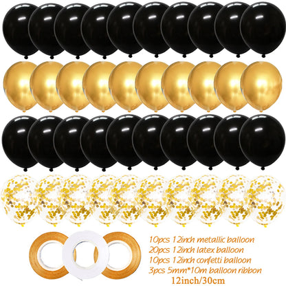 40pcs 12inch Gold Black Mixed Confetti Latex Balloons Boy Girl Birthday Adult Woman Man Party Decorations Graduation New Year