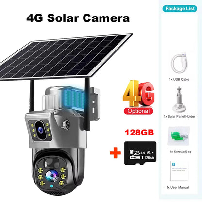 V380 Pro WiFi Solar Camera 4G Dual Lenses Outdoor 8MP Low Power Battery IP Camera PIR Night Vision 4K CCTV Security Protection