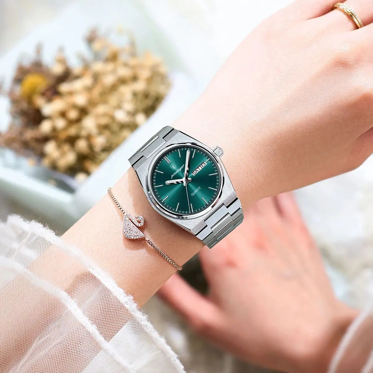 POEDAGAR Elegant Watches For Women Waterproof Luminous Date Week Ladies Watch Quartz Stainless Steel Woman's Fashion Wristwatch