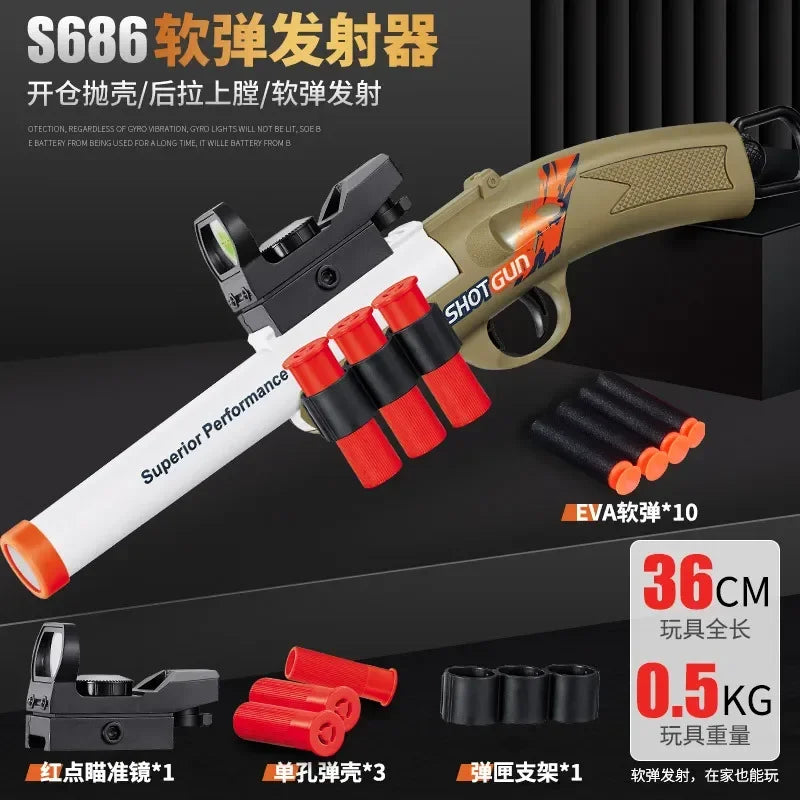 Mini S686 Shell Throwing Soft Bullet Launcher Toy Gun Airsoft Foam Bullet Blaster CS Outdoor Weapon Children Pistol
