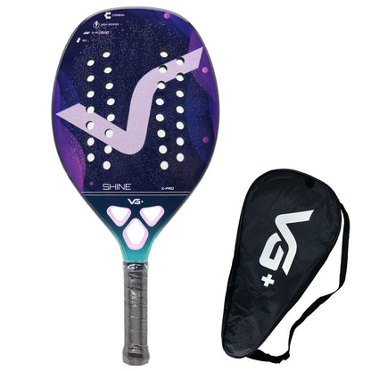 Beach Tennis Racket Kevlar/12K/Carbon with Shiny 3D Surface Non-slip Grip Handle for Beach Sports and Practie with Cover Bag