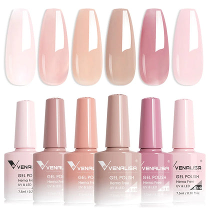 Venalisa HEMA TPO FREE Nail Gel Polish Glitter Gorgeous Full Coverage Soak Off UV LED French Nail Jelly Pink Nude Collection