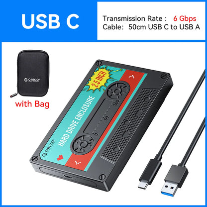 ORICO 2.5'' inch Hard Drive Enclosure USB C SATA III Classic SSD HDD External Case 6Gbps HD Storage Box Shockproof For PC Laptop