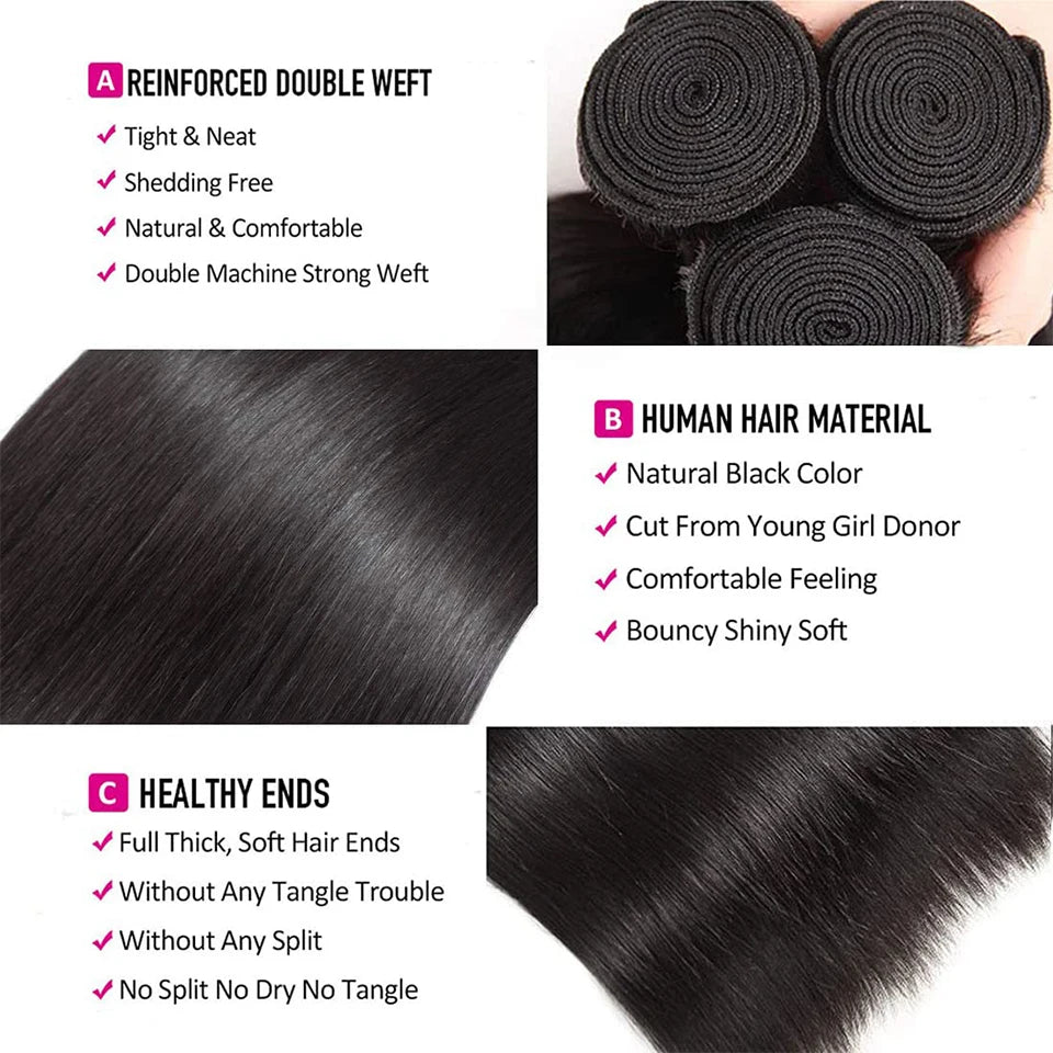 Tissage Straight Human Hair 100% Human Hair For Women Bundles 30 32 inch Virgin Hair Brazilian Remy Weave Human Hair Extensions