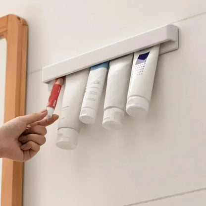 Wall Mount Bathroom LongToothpaste Holder Multifunctional Space-Saving Toothpaste Holder No Drilling Required Storage Rack