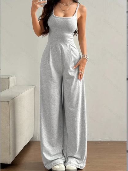 Women's Casual Halter Jumpsuit Spring and Summer Daily Solid Slim-Fit Backless Sleeveless Jumpsuit Lady's Floor-Length Trousers