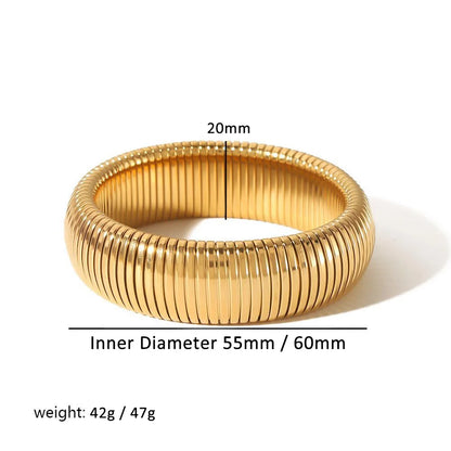 304L Stainless Steel Elastic Bracelet Women 18k Gold Plated Charm Punk Wide Chunky Metal Spiral Bangle pulseras Waterproof